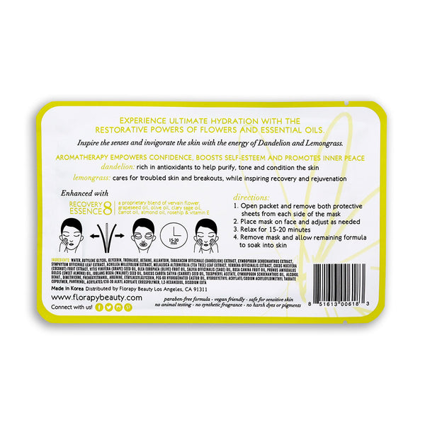 Clear Complexion Aromatherapy Sheet Mask, Dandelion Lemongrass
